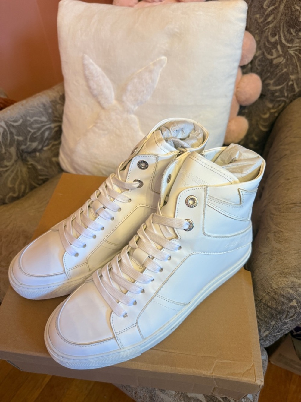Zadig & Voltaire White High-Top Leather Sneakers - Picture 3 of 9